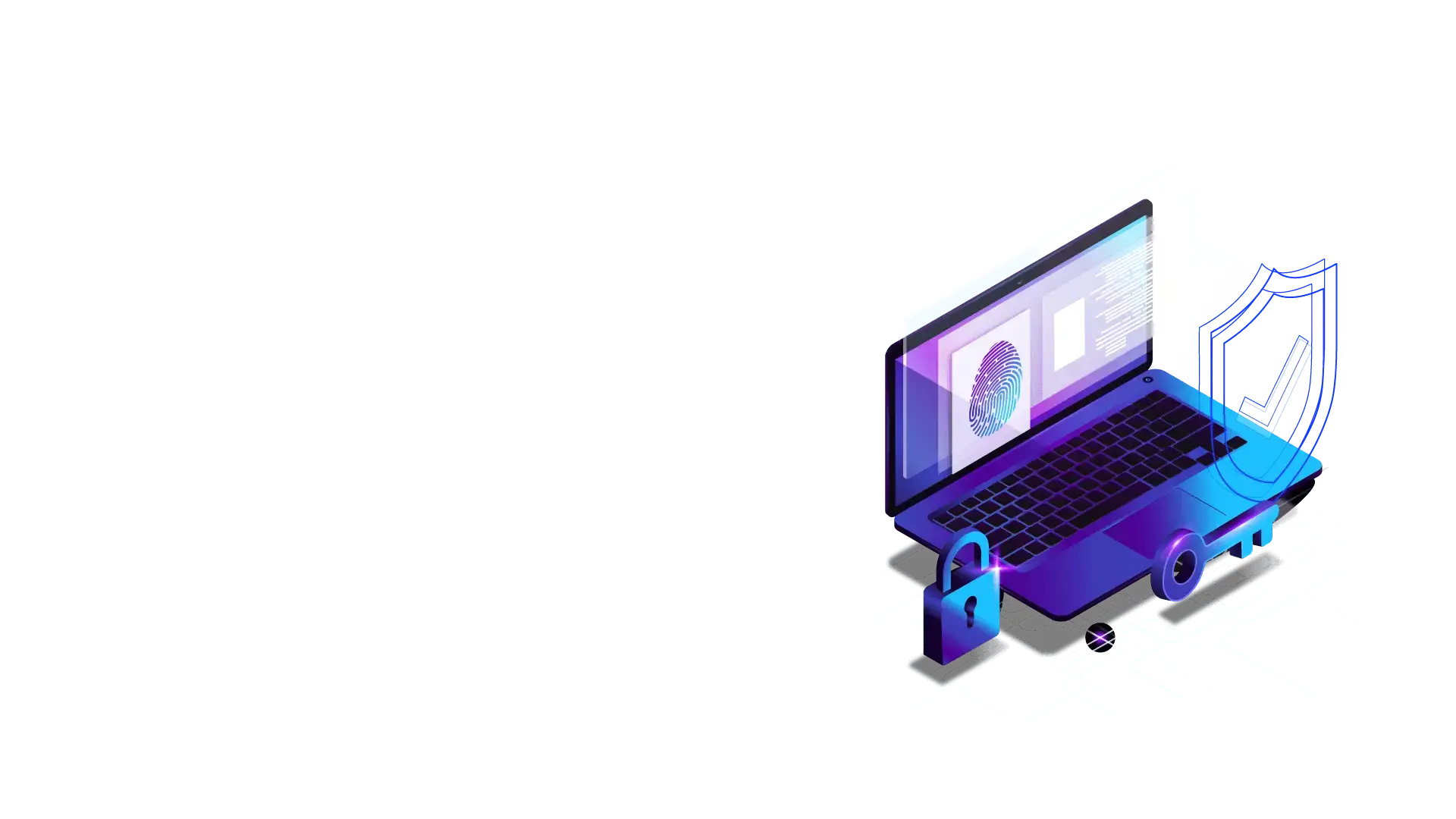 Laptop, padlock, and shield representing digital security